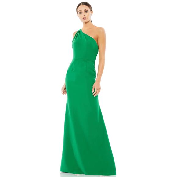 Mac Duggal 26266 One Shoulder Emerald Green Jersey Mermaid Gown Dress 4 NEW - Picture 1 of 8